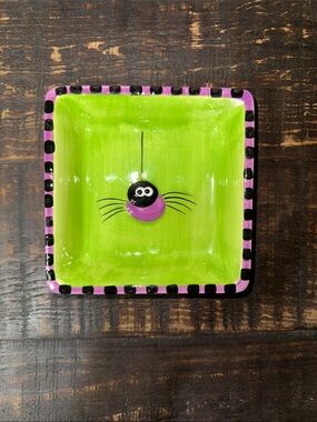Green Halloween Spider Trinket Dish with Purple/ Black Rim